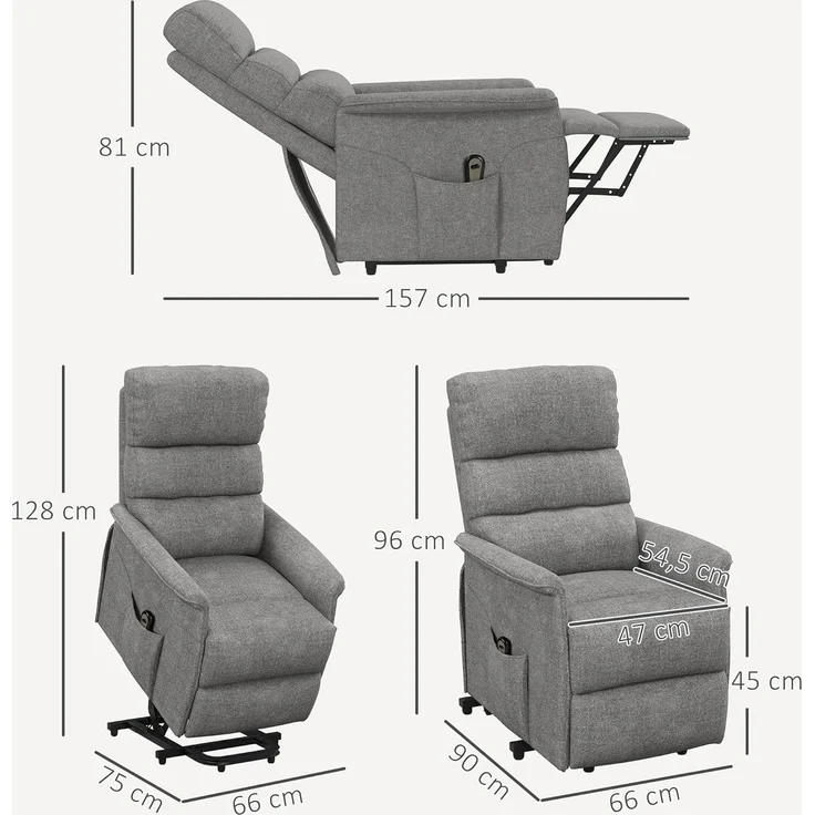HOMCOM Relaxsessel Sessel mit Aufstehhilfe und Fußstütze (TV-Sessel, 1-St, Fernsehsessel), für Wohnzimmer, Grau – Bild 3