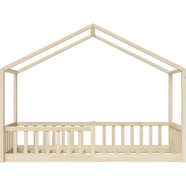 Bellabino 'Bia' Hausbett 90x200 cm, natur, Kiefer Massivholz, Bodenbett in Hausoptik, Montessori Kinderbett mit Rausfallschutz und Lattenrost – Bild 13