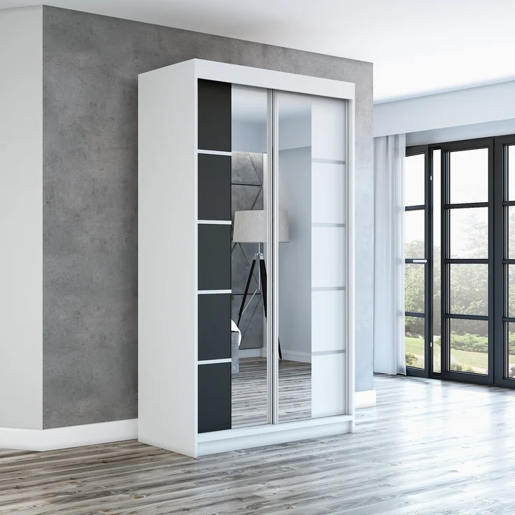 Schwebetürenschrank ERA 2-türig Schrank 120 cm (mit Spiegel) Farbe: Weiß , schwarz – Bild 2