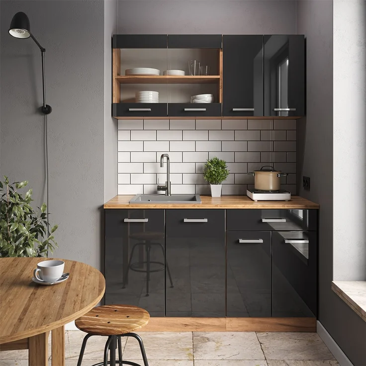 Küchenfront R-Line Anthrazit Hochglanz 59.6 x 11.2 cm Möbelfront für den Herdumbauschrank Vicco – Bild 3