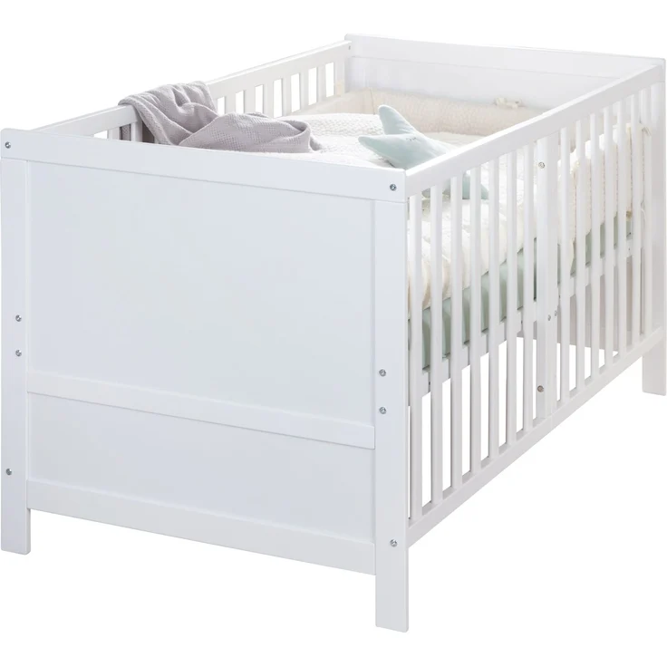 roba Babybett EASY SLEEP 70 x 140 cm inkl. Umbauecken + Matratze safe asleep® Roll Air - Mitwachsendes Gitterbett 3-fach höhenverstellbar - 3 Schlupfsprossen - Holz weiß lackiert – Bild 4