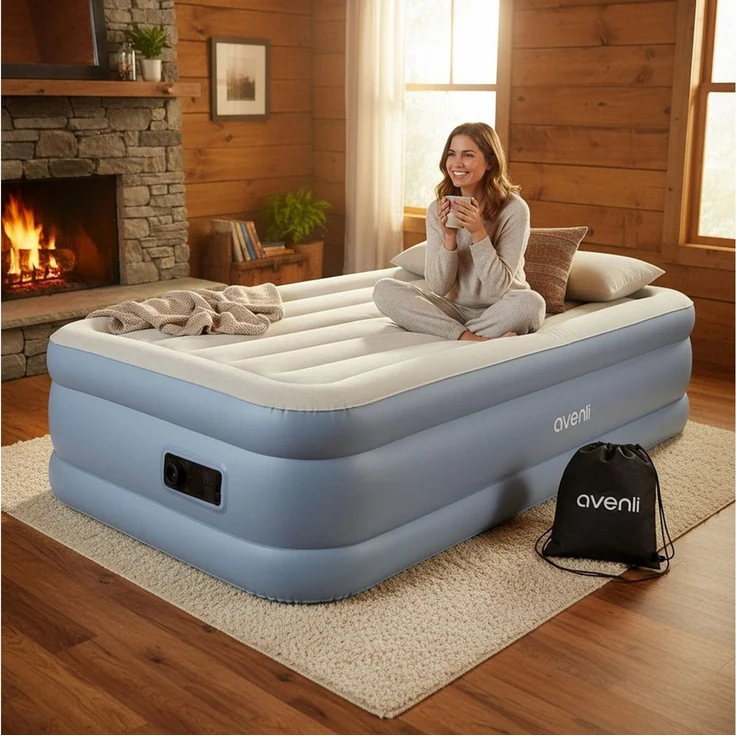 Avenli Luftmatratze Luftbett selbstaufblasend für 1 Person Twin-Size 191x99x46cm, (Gästebett Matratze aufblasbar mit integrierter Elektropumpe, 2-St, Reisebett mit Pumpe & Tragetasche), elektrisch mit weicher beflockter Oberfläche – Bild 3