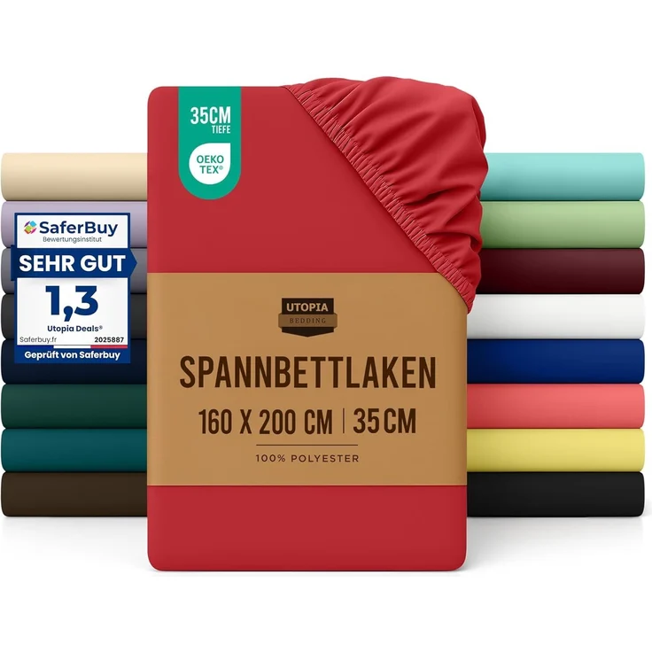 Utopia Bedding - Spannbettlaken 160x200 cm - Rot - Gebürstete Polyester-Mikrofaser Spannbetttuch - 35 cm Tiefe Tasche – Bild 1