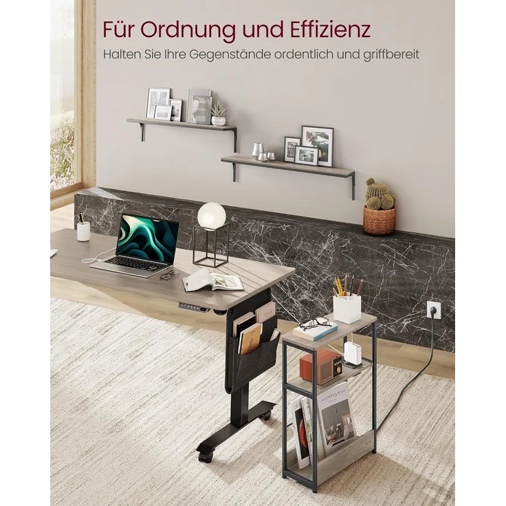 VASAGLE Beistelltisch schmal, Nachttisch mit Ladefunktion, Couchtisch klein, 3 Ablagen, Zeitschriftenhalter, für Wohnzimmer, Schlafzimmer, Arbeitszimmer, Greige meliert-tintenschwarz LET335K05 – Bild 8