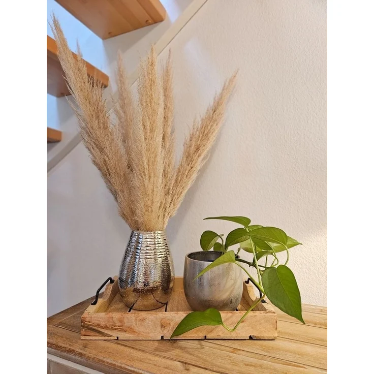 Meinposten Dekotablett Tablett Holz Mango braun Holztablett Deko Kerzentablett 38 bis 57 cm, 2 Metallgriffen – Bild 3