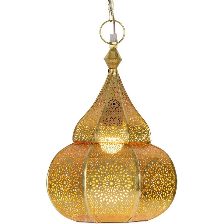 Marrakesch Orient & Mediterran Interior Pendelleuchte Orientalische Lampe Esstischlampe Ilham Gold - 40cm, Handarbeit