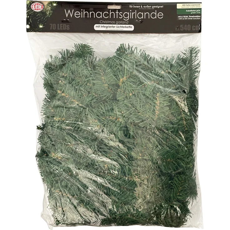Mojawo XL LED Tannengirlande, Weihnachtsbeleuchtung, mit 70 LED, Kunststoff Grün, 540 cm – Bild 3