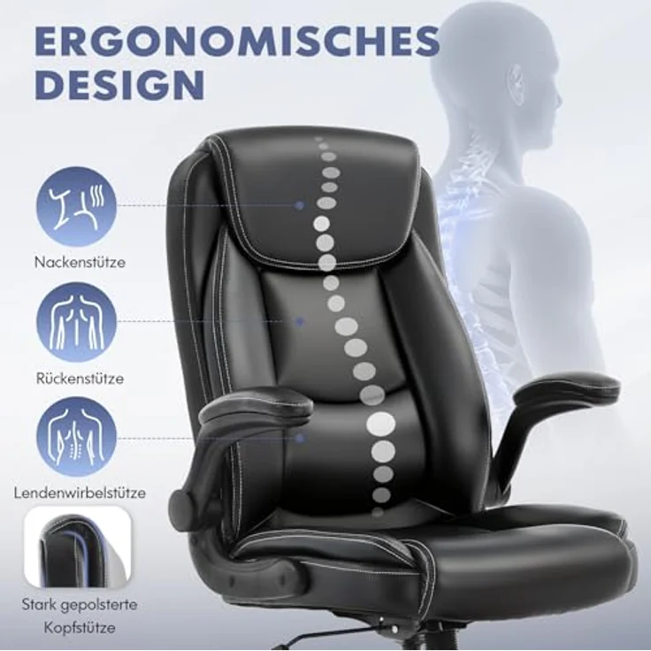 COLAMY Ergonomischer Bürostuhl, Office Bürostuhl Ergonomisch, 360° Drehung Chefsessel Schreibtischstuhl mit Hochklappbaren Armlehnen, Verstellbarer Rückenlehne, Höhe & Kippspannung, Schwarz – Bild 7