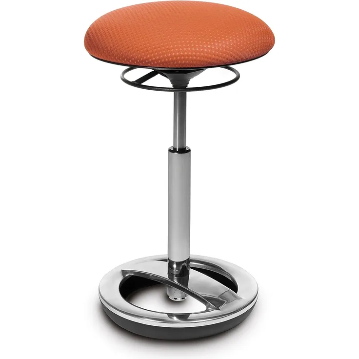 Topstar SU59BR4 Sitness High Bob, ergonomische Stehhilfe, Arbeitshocker, Fitnesshocker, Standfußring Alu poliert, Sitzhöhe 49-70cm, Stoffbezug, orange