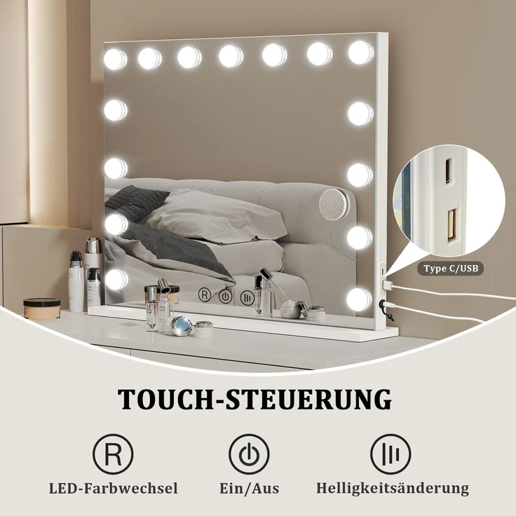 Botifly Schminkspiegel mit 10-fach Vergrößerungsspiegel, Glas + Metall, Weiß, 58 x 46 cm – Bild 8