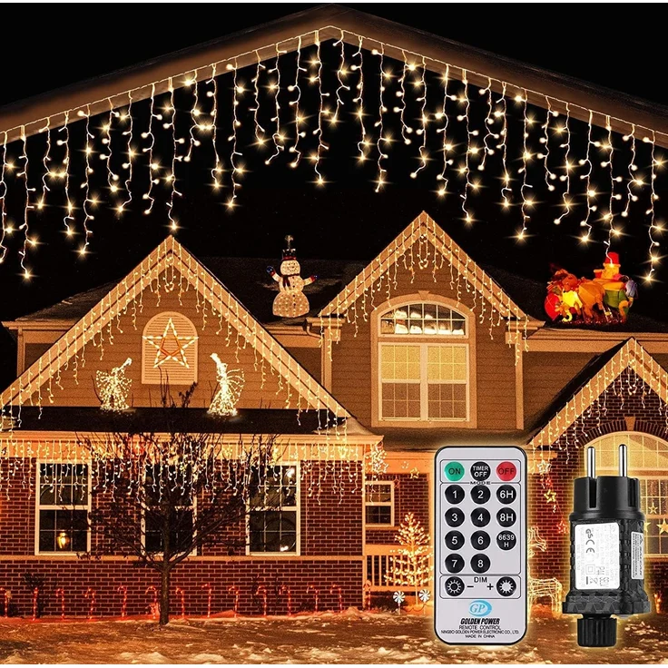 SALCAR 5m LED Lichtervorhang Außen, Eisregen Lichterkette Outdoor mit Fernbedienung und Timer, Weihnachtsbeleuchtung Innen Fenster 8 Modi, Warmweiß – Bild 6