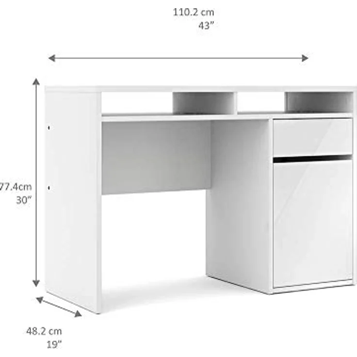 Tvilum Linearer Schreibtisch mit einer Tür und einer Schublade, weiß glänzend, 110,2 x 77,4 x 48,2 cm – Bild 4