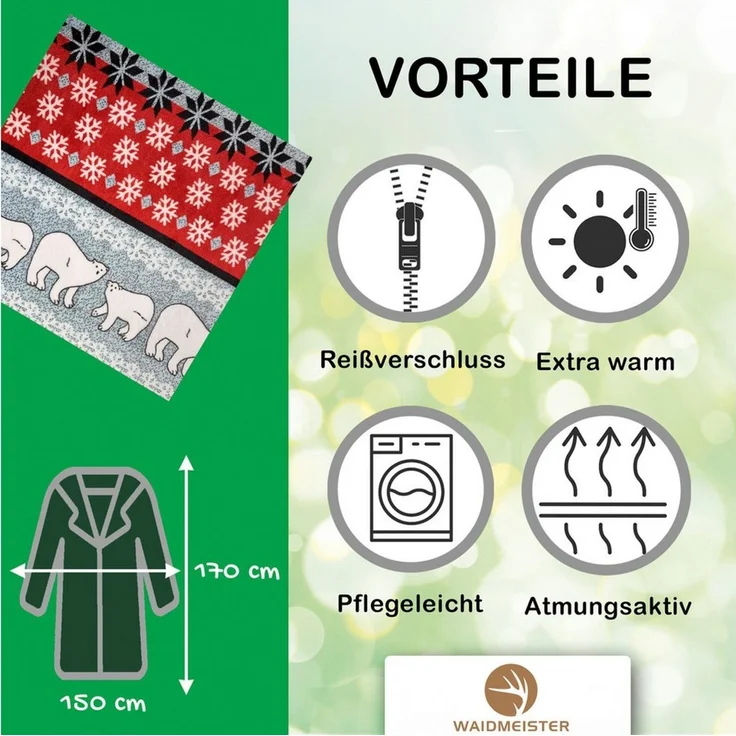 Wohndecke Waidmeister Kuscheldecke mit Ärmeln Eisbären 150x170 cm, Waidmeister – Bild 3