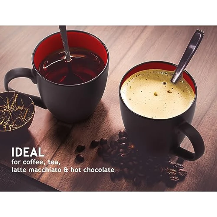MiaMio Tasse MIAMIO - 6 x 350 ml Kaffeetassen Set Außen Schwarz Innen Farbig – Bild 3