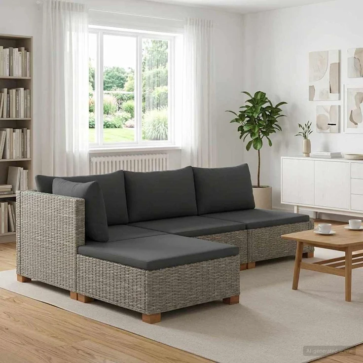 vidaXL 3 Stk. Rattan-Lounge-Set mit Kissen GENDT Naturrattan Kubu Grau 3429877 – Bild 1