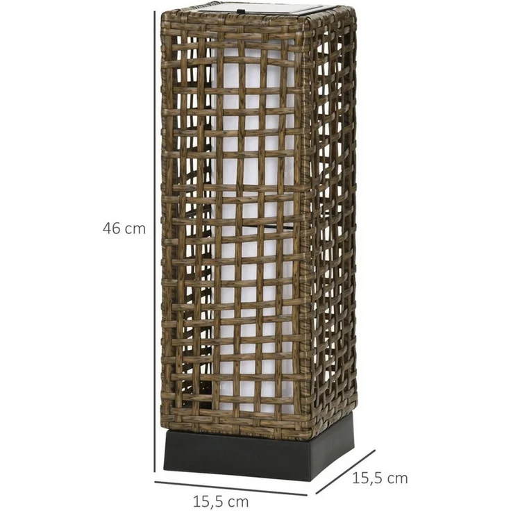 Outsunny LED Solarleuchte Rattan Solarlampe, Wasserdichte Wegleuchte mit Lichtsensor, Solarbetrieben, Lichtsensor, Wasserdicht, LED, Weiß, Stahl, Sand, 15,5 x 15,5 x 46 cm – Bild 2