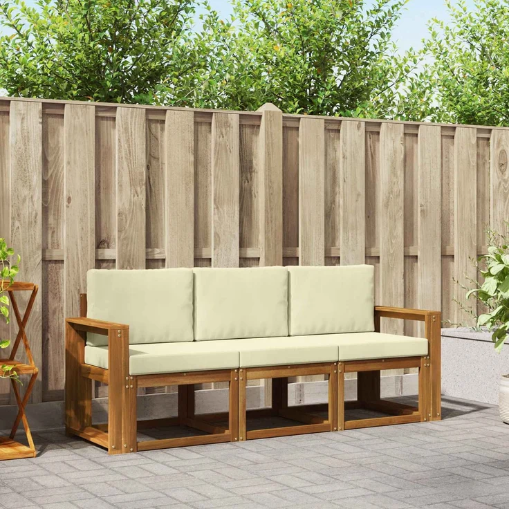 vidaXL Outdoor-Sofagarnitur 3 stk. 3-Sitzer Natur und Creme 3365943 – Bild 1