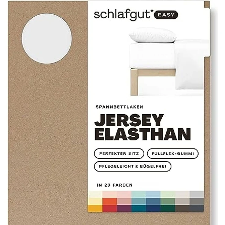Schlafgut 'Easy' Spannbettlaken, MADE IN GREEN by OEKO-TEX®, Gummizug: rundum, Jersey Elasthan, Full-white, L 140x200cm - 160x220cm – Bild 1