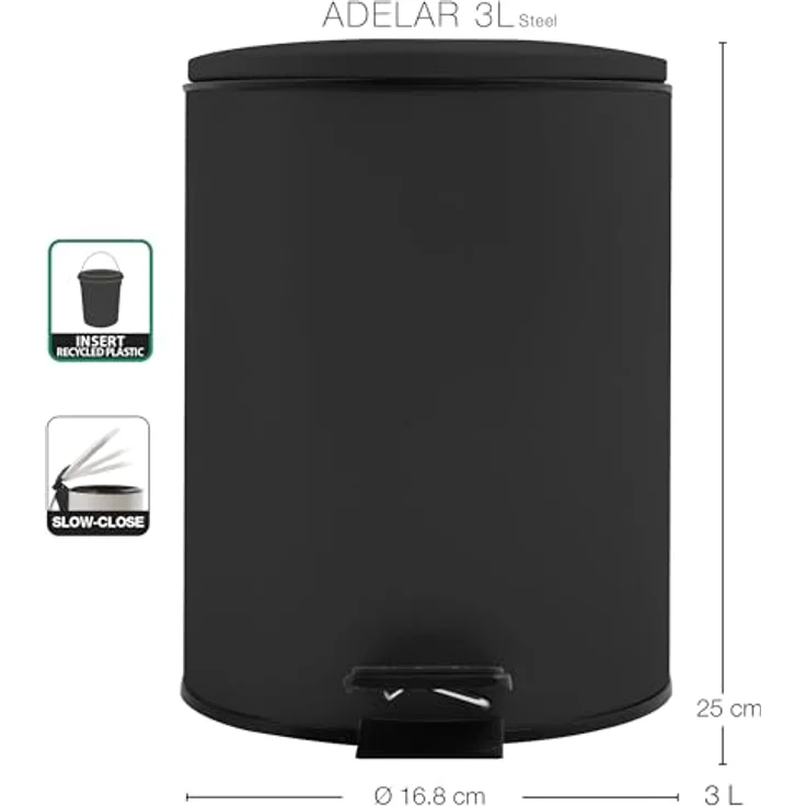 Treteimer Adelar - Schwarz matt 3 Liter – Bild 4