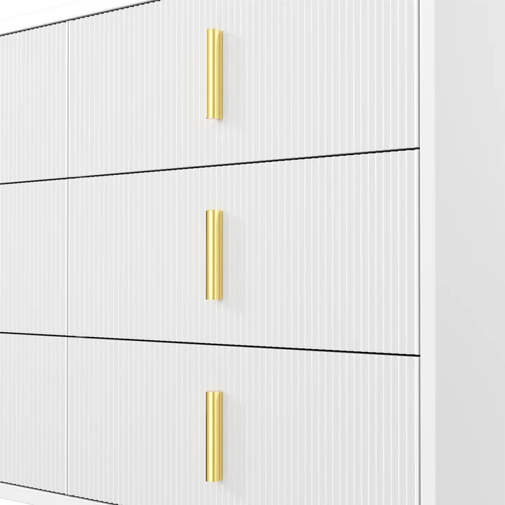 Sideboard 120x40 cm Weiß Gold 6 Schubladen Wellenfront TV Schrank Lowboard Aufbewahrung Wohnzimmer Esszimmer – Bild 9