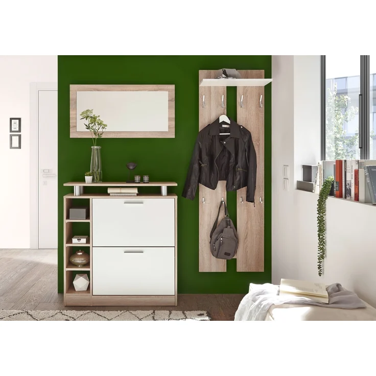 Kompaktgarderobe >Track< in Eiche Sonoma Dekor / Weiß - 155x190x25cm (BxHxT) – Bild 3