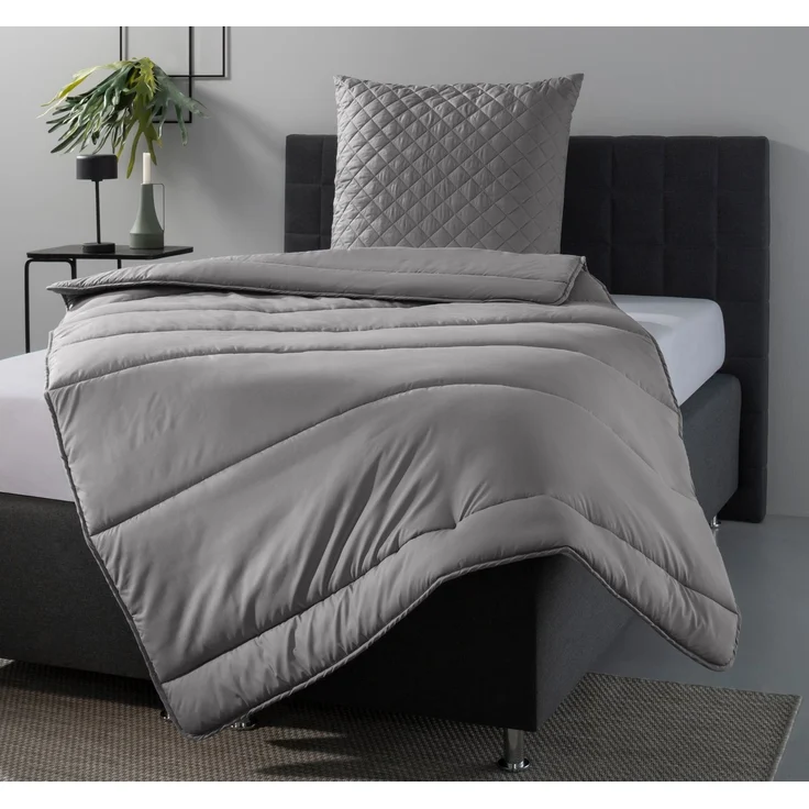 OTTO home Microfaserbettdecke + Microfaserkissen Clarra Spar Set, Decke + Kissen 135x200, 155x200 cm & weitere Größen, Set mit Kissen 40x80 cm, 80x80 cm, Sommer, Herbst, Winter in grau – Bild 1