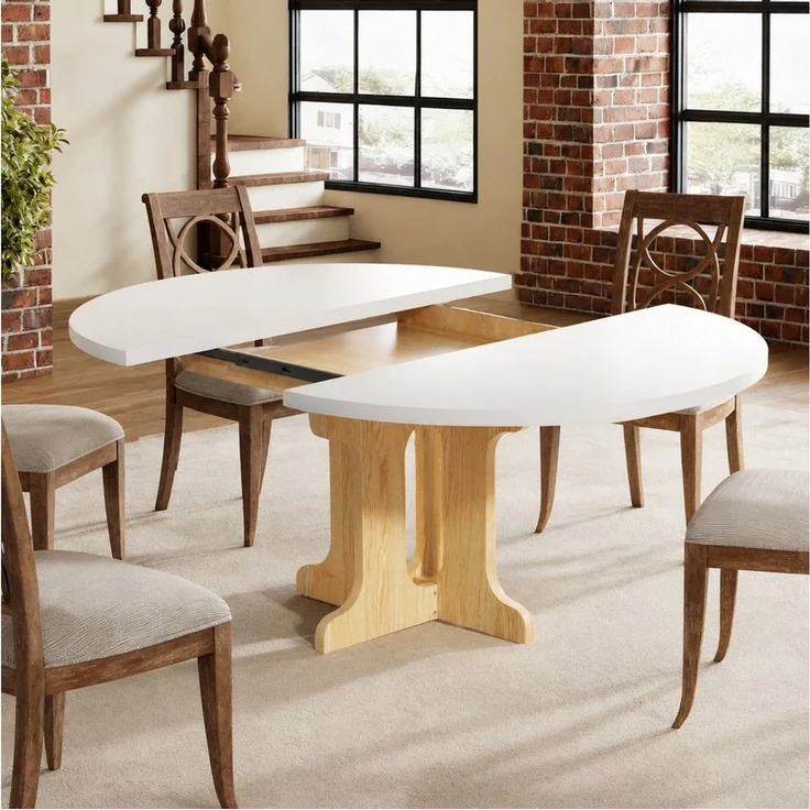 PEALOV Esstisch oval‑rund mit interner Erweiterungsplatte 90‑120 cm (1-St), Ausziehbarer Küchentisch für 4‑6 Personen – Bild 4