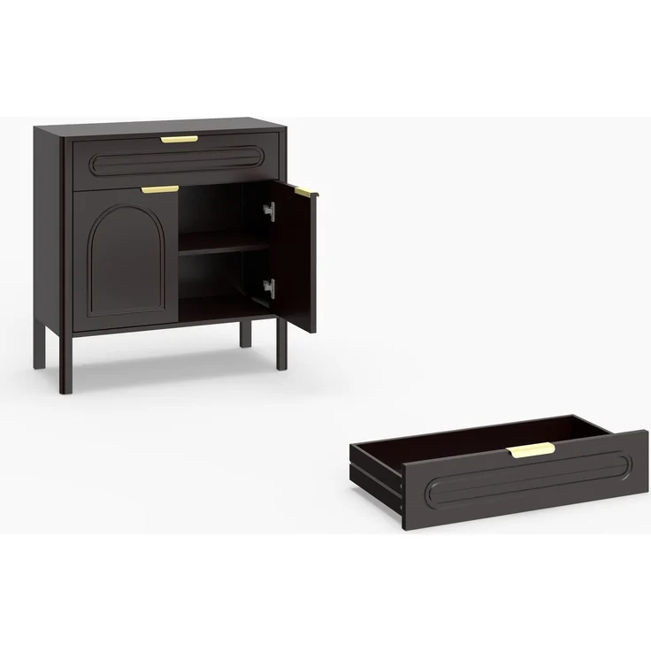 DESVIAE Sideboard Schwarz aus Holzwerkstoff – 75x78,5x36 cm – Schublade, 2 Türen – Bild 8
