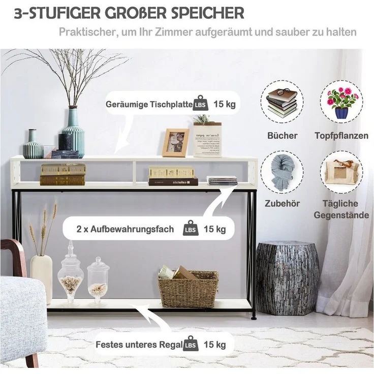 COSTWAY Konsolentisch Beistelltisch, 2 Ebenen, mit offnen Fächern, 120cm – Bild 2