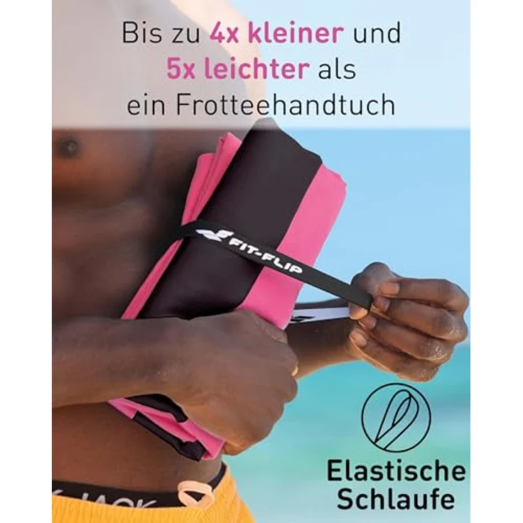 Fit-Flip Strandtuch XXL Mikrofaser, leicht und schnelltrocknend, 100% recyceltes Strandhandtuch, Pink-Dunkelgrau gestreift, 200x90cm – Bild 5