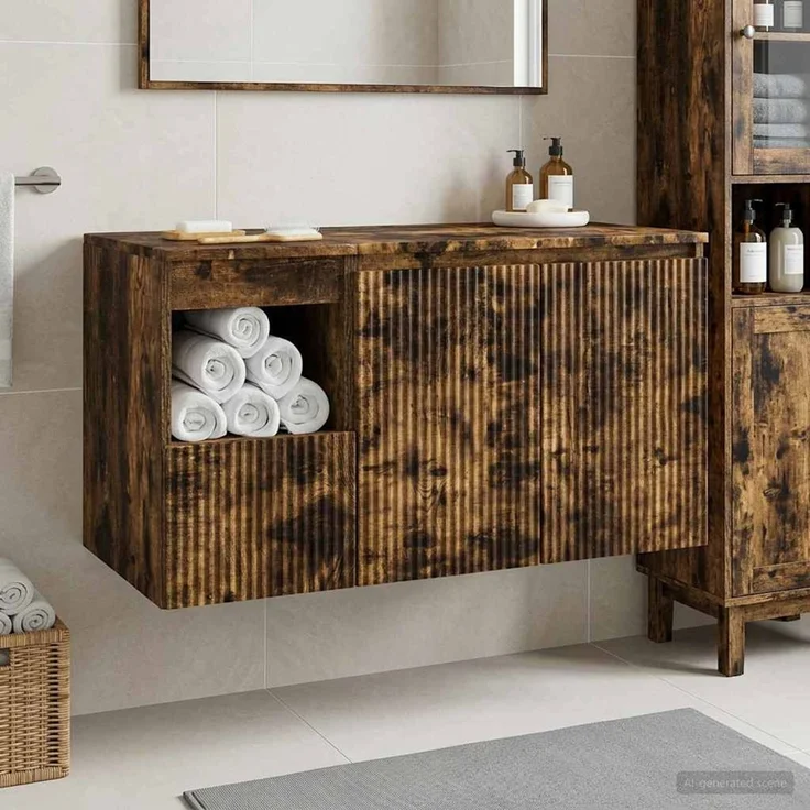 vidaXL Badezimmerschrank-Set 2 stk. Geräucherte Eiche 3404119 – Bild 1