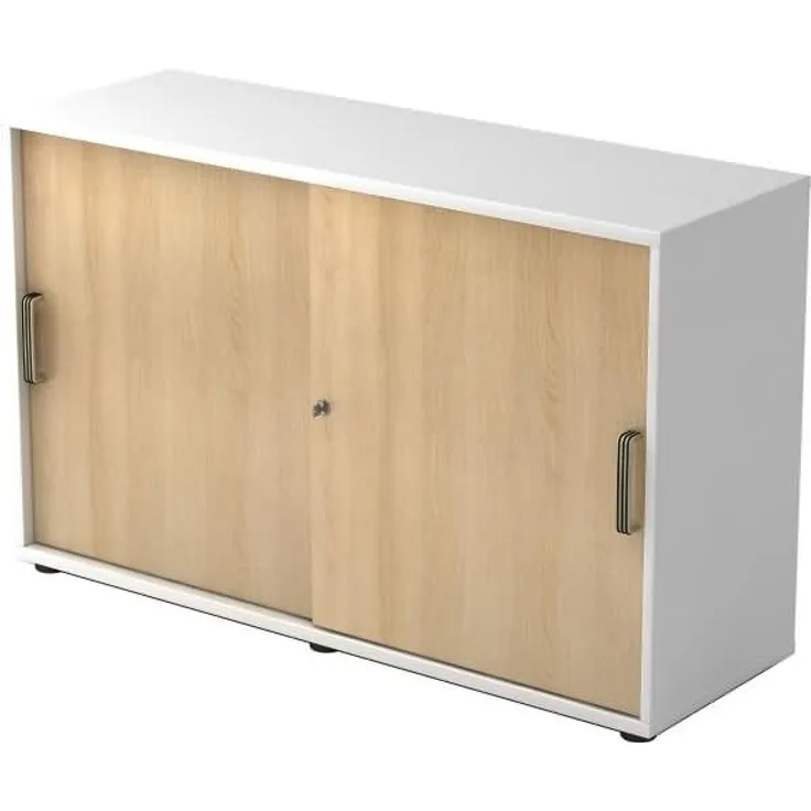 Schiebetürschrank 2OH 120cm SG Weiß / Eiche