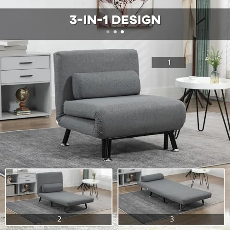 HOMCOM Sessel Schlafsofa, Klappmatratze, Bett, Gästebett (Klappbett, 1-St, Schlafsessel), für Wohnzimmer, Dunkelgrau – Bild 7