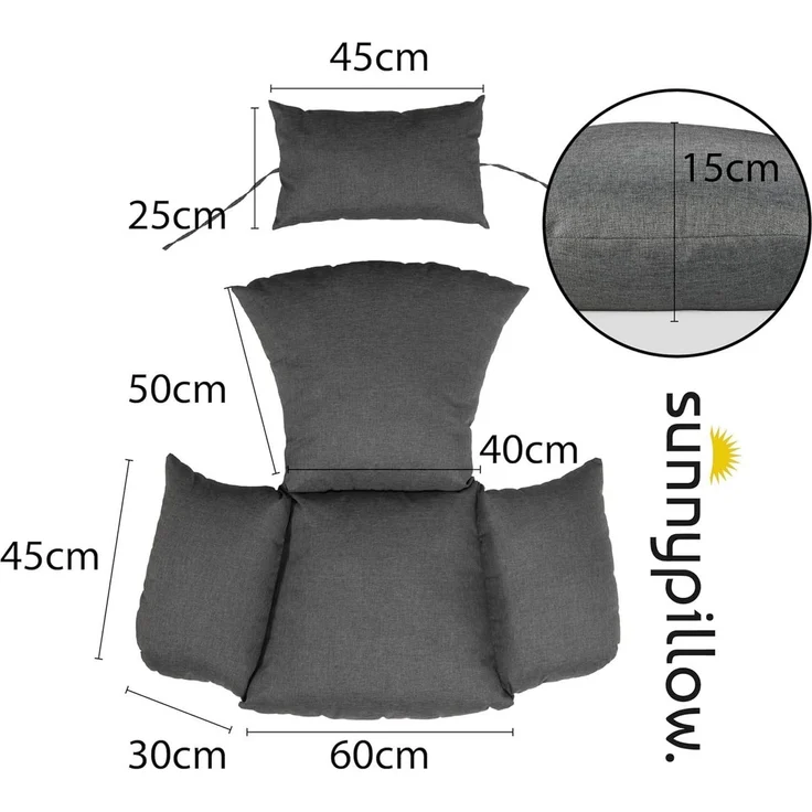 sunnypillow Hängesessel Auflage für Rattan & Polyrattan Hängeschaukel, Anhrazit – Bild 1