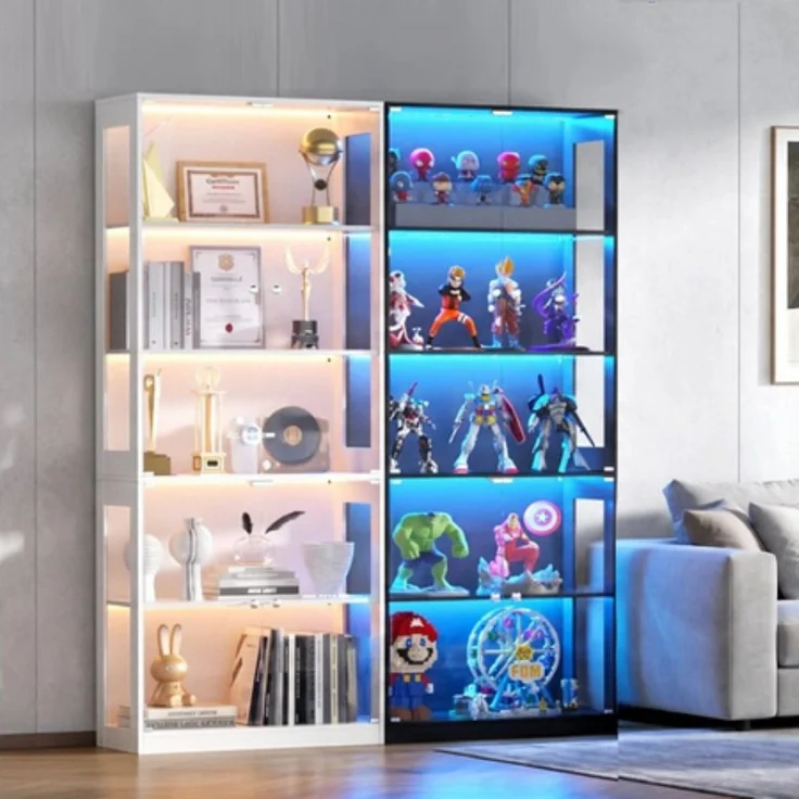 VOWNER Vitrine mit LED-Beleuchtung, Bewegungssensor und Glastüren, 80x35x204cm (1-St) 5-Ebenen Sammlerschrank aus Spanplatte und Glas – Bild 4