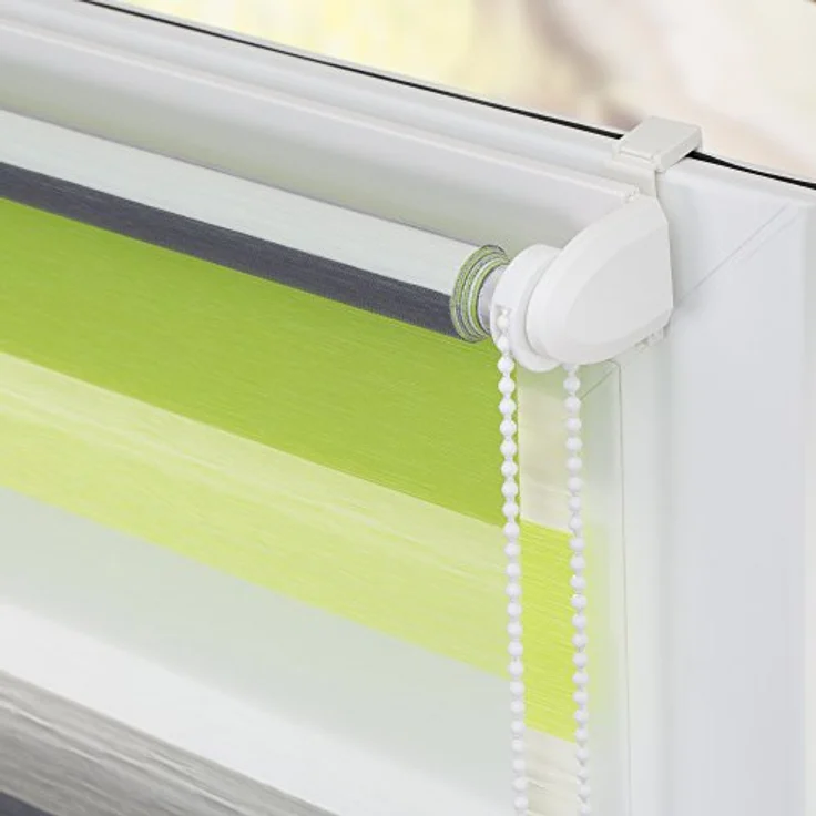 Lichtblick Doppelrollo Klemmfix ohne Bohren, Streifen Bunt, Blickdicht, Klemmträger-Montage, Sichtschutz, Wandmongtage, Deckenmontage, für Fenster und Türen Grün - Grau - Weiß,90x220 cm (B x L) – Bild 6