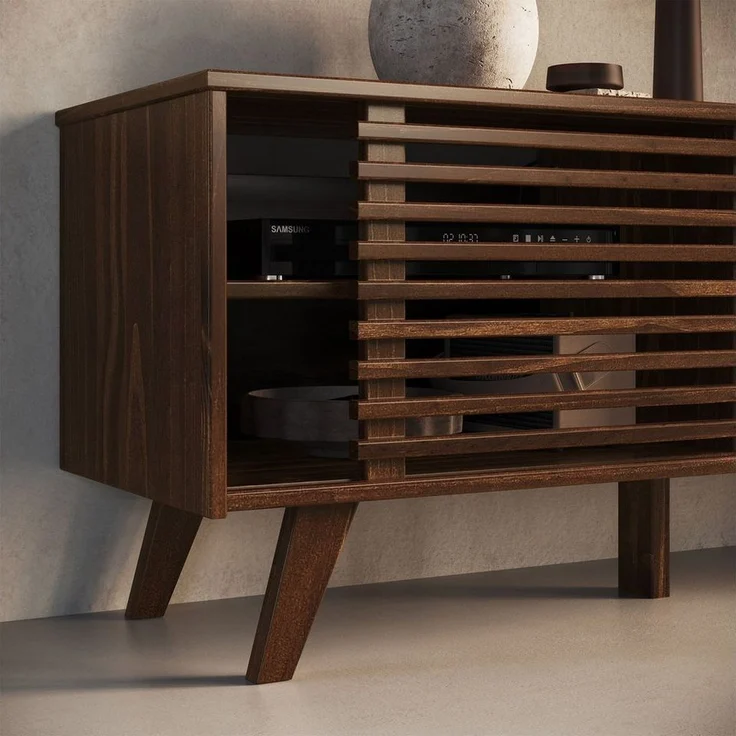 IDIMEX Lowboard RIAN, Modernes TV Möbel mit Schiebetüren Massivholz Nussbaum Finish – Bild 3