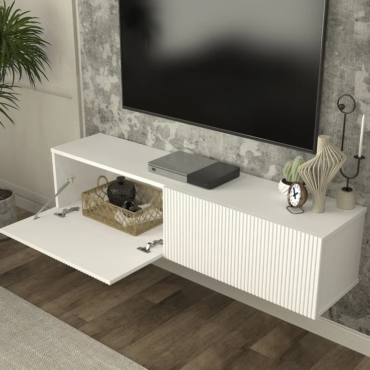 TV-Lowboard hängend Verpsboga 135x32x30 cm Weiß [en. casa] – Bild 4