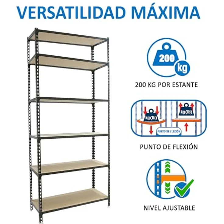 Simonrack Schwerlastregal, Lagerregal, 250 x 110 x 40 cm, Metallregal, Kellerregal, Biegestelle 200 kg, 6 Holzfachböden, Anthrazit/Holz - Maderclick – Bild 5
