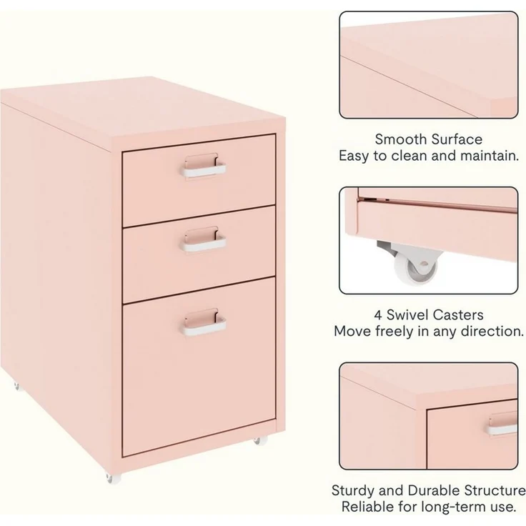 FLEXISPOT Container Rollcontainer für Ihr Büro&Home-Office, 28 x 48 x 41 cm (mobiler Aktenschrank mit 3 Schubladen, mit Rollen, Büroschrank) – Bild 2