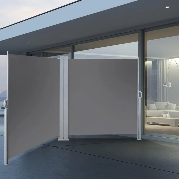 SVITA Doppelseitenmarkise ausziehbar freistehend Sichtschutz 600x160 cm Hellgrau – Bild 2