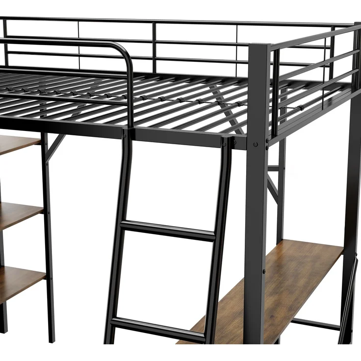 Rayofly-Metall-Hochbett H 200cm x T 90cm x B 200cm, Schreibtisch und drei große Ablagen, für Kinder, Jugendliche und Erwachsene, Schwarz, ohne Matratze – Bild 9