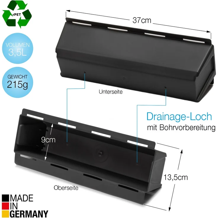 BigDean 16er Set Paletten Blumenkästen - Einsatz - mit Hängesystem zum Einhängen - 37cm anthrazit - Pflanzkasten für Europalette Balkonkasten Blumentopf - aus recyceltem PP-Kunststoff – Bild 2