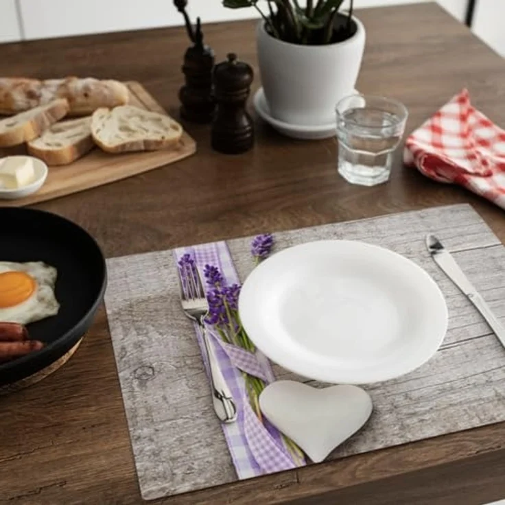 matches21 HOME & HOBBY Platzset Abwaschbare Tischsets 8er Set Landhaus-Stil Lavendel Holz-Optik, (8-St), Platzsets als Tisch-Untersetzer und Tisch-Deko für Esstisch Teller – Bild 5