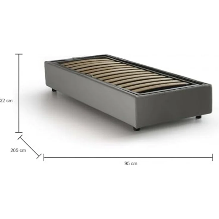 Talamo Italia - Einzelbett Asia, Bettkasten mit Stoffbezug, 100 % Made in Italy, Öffnung vorne, geeignet für Matratze 80x190 cm, Grau – Bild 2