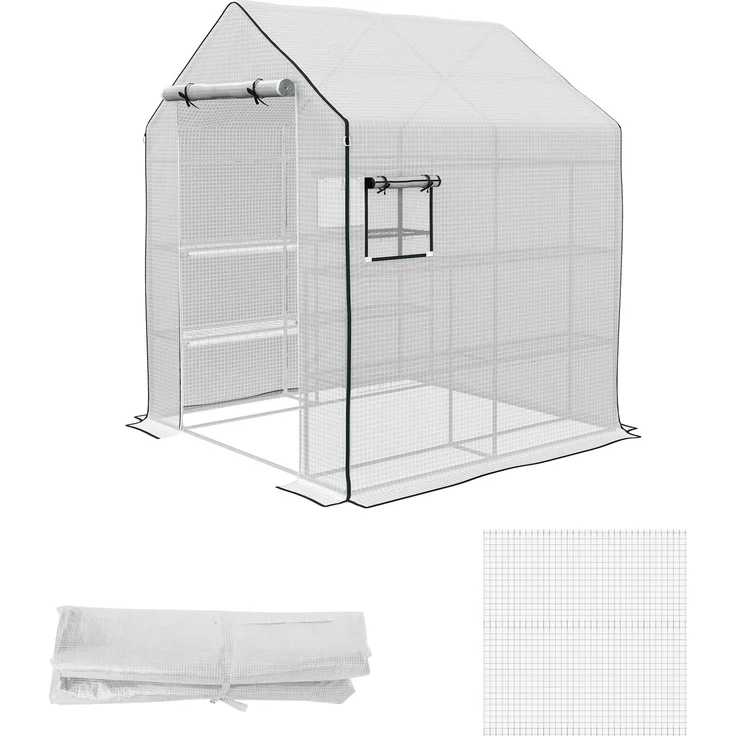 Wohnora-Ersatzabdeckung für Gartengewächshaus 140 x 143 x 190 cm mit Fenster und UV-beständiger Reißverschlusstür,H 4826cm x T 260cm x B 36322cm,Weiß – Bild 3
