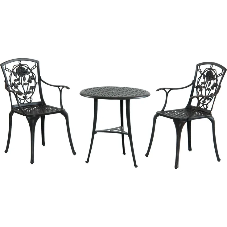 Inko Bistro-Set Rose Alu-Guss Tisch Ø 66 cm Stühle mit Armlehnen 2 Farben zur Wahl bronze