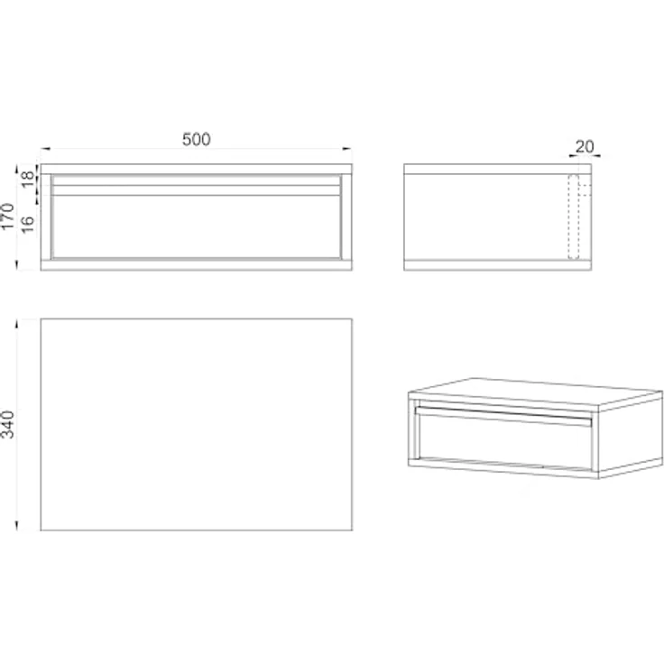 Selsey Nachtschrank Evo, Greige, hängende Nachtkonsole mit 1 Schublade, 50x17x34 cm, kratzfest und pflegeleicht – Bild 3