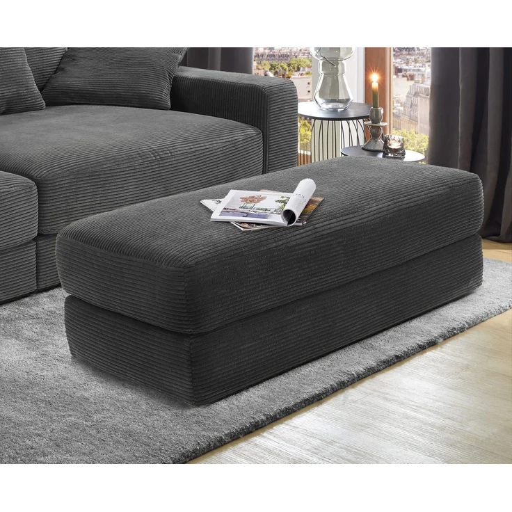 Polsterhocker 124x60 cm Federkern Sitzbank Designerhocker Cord Dunkelgrau – Bild 2