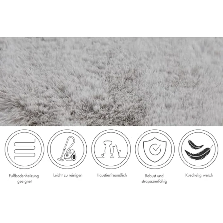 -LUXOR- living Teppich Coste gemütlicher Hochflor Kunstfell Teppich Fellimitat in Schaffelloptik 120 cm rund grau – Bild 7